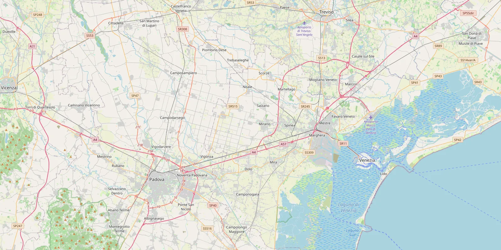 Mappa della zona di Mirano (VE) con la sede di Carraro Tito e Figli